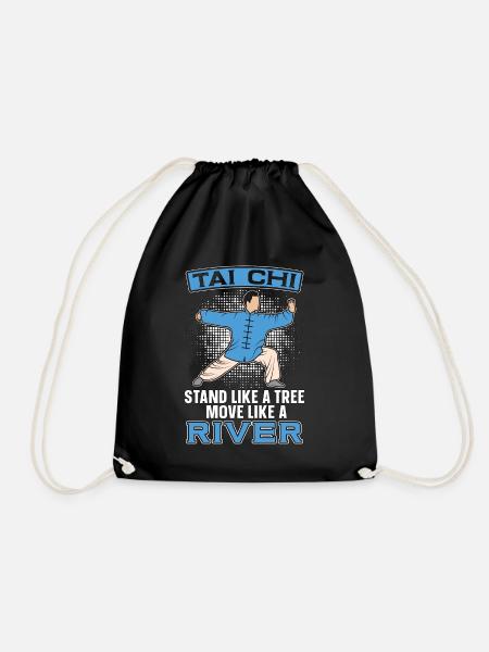 Tai Chi Stand Like A Tree Move Like A River Qigong - Drawstring Bag - black