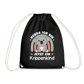 Hurra Ich Bin Jetzt Ein Krippenkind Koala - Turnbeutel - Schwarz - Vorne