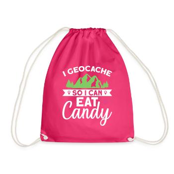 I Geocache So I Can Eat Candy - Geocaching - Drawstring Bag - fuchsia - Front