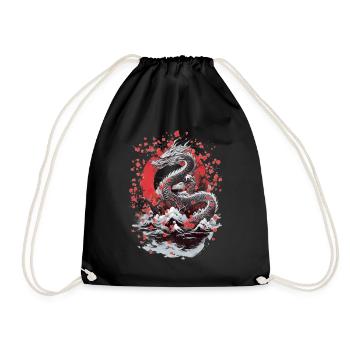 Asiatisch Drache Anime Japanisch Meer Wellen - Turnbeutel - Schwarz - Vorne