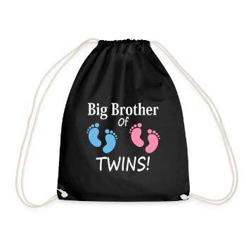 Big Brother of Twin Boy and Girl Sibling Footprint - Drawstring Bag - black - Front