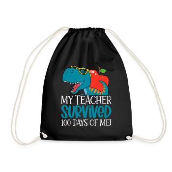My Teacher Survived 100 Days Of Me - Drawstring Bag - black - Front