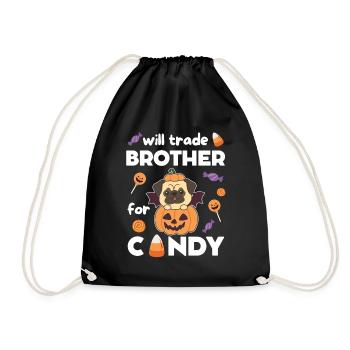 Pug Halloween swap brother for sweets - Drawstring Bag - black - Front