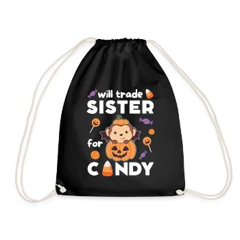Monkey Halloween swap sister for sweets - Drawstring Bag - black - Front