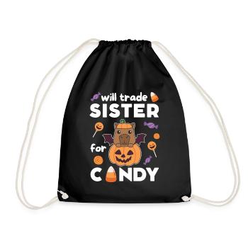 Capybara Halloween swap sister for sweets - Drawstring Bag - black - Front