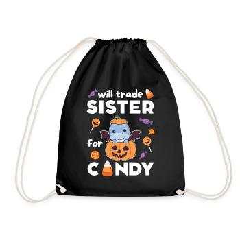 Dino Halloween swap sister for sweets - Drawstring Bag - black - Front