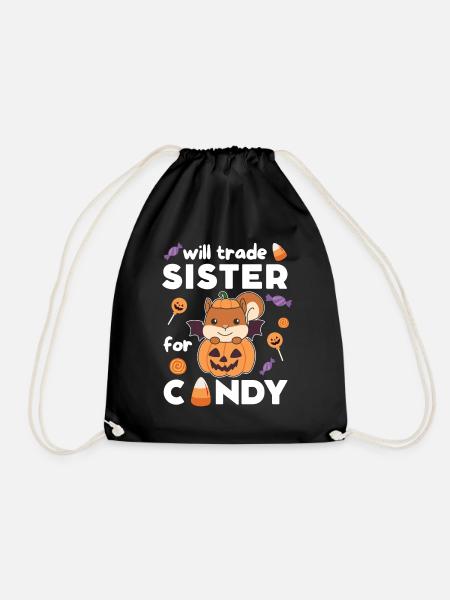 Eichhörnchen Halloween tausche Schwester für Süßes - Turnbeutel - Schwarz