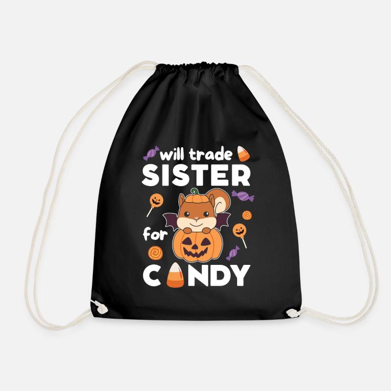 Eichhörnchen Halloween tausche Schwester für Süßes - Turnbeutel - Schwarz