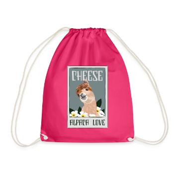 Cheese Alpaca Love Lama Pako Huacaya - Turnbeutel - Fuchsia - Vorne