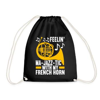 Horn Brass Instrument - Drawstring Bag - black - Front