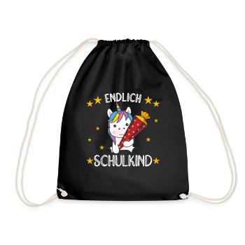 endlich Schulkind Einschulung Schule Einhorn - Turnbeutel - Schwarz - Vorne