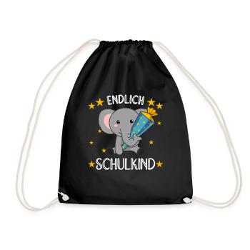 endlich Schulkind Einschulung Schule Elefant - Turnbeutel - Schwarz - Vorne