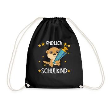endlich Schulkind Einschulung Schule Erdmännchen - Turnbeutel - Schwarz - Vorne