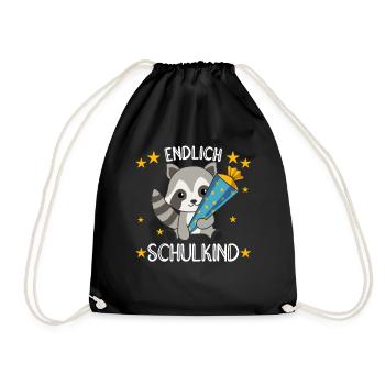 endlich Schulkind Einschulung Schule Waschbär - Turnbeutel - Schwarz - Vorne