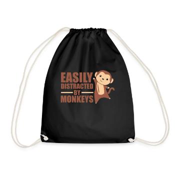 Easily distracted by monkeys - cute monkey - Drawstring Bag - black - Front