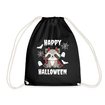 Raccoon Happy Halloween Devil Costume - Drawstring Bag - black - Front