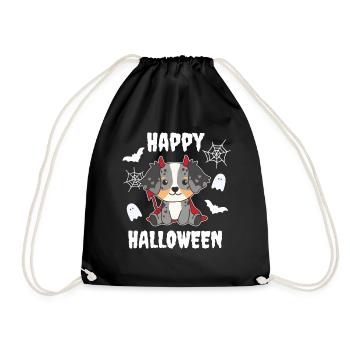 Australian Shepherd Happy Halloween Devil - Drawstring Bag - black - Front