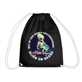 Alien auf Skateboard mit Schriftzug - Turnbeutel - Schwarz - Vorne