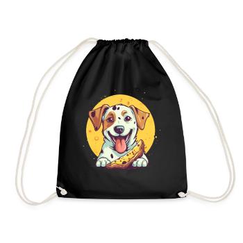 Dog with pizza - Drawstring Bag - black - Front