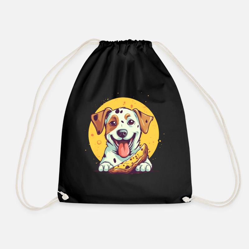 Dog with pizza - Drawstring Bag - black