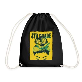Hello 4th Grade Messy Bun Girls Cute Heart Back - Drawstring Bag - black - Front
