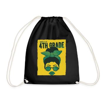 Hello 4th Grade Messy Bun Girls Cute Heart Back - Drawstring Bag - black - Front