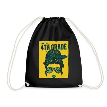 Hello 4th Grade Messy Bun Girls Cute Heart Back - Drawstring Bag - black - Front