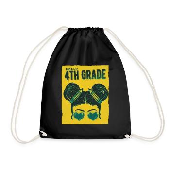 Hello 4th Grade Messy Bun Girls Cute Heart Back - Drawstring Bag - black - Front