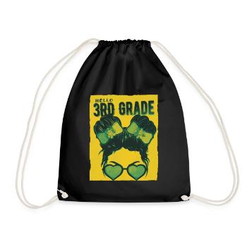 Hello 3rd Grade Messy Bun Girls Cute Heart Back - Drawstring Bag - black - Front