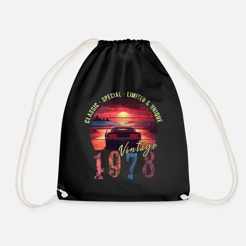 Vintage 1978 Birthday Synthwave Year of birth 1978 - Drawstring Bag - black