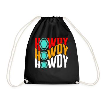 Cowboy Shirt, Howdy Turquoise Gem Tee, Western - Drawstring Bag - black - Front