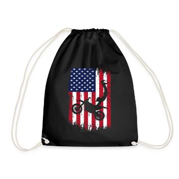Supercross Freestyle Motocross American Flag - Drawstring Bag - black - Front
