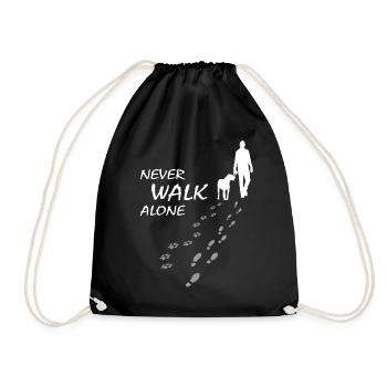Never walk alone - Hund Herrchen Gassi, Backprint - Turnbeutel - Schwarz - Vorne