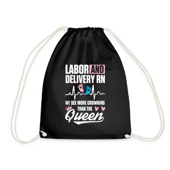 Labor and Delivery Nurse Crowning L&D Nursing - Drawstring Bag - black - Front