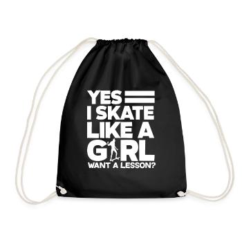 Skateboard Skatboarder Girl Woman - Drawstring Bag - black - Front