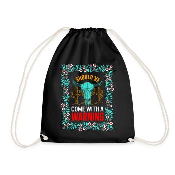 Cow Shirt, Should've Come With A Warning Cow - Drawstring Bag - black - Front