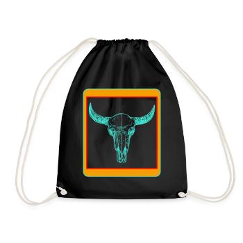 Cow Shirt, Aztec Cow Skull Turqoise Tee, Cow Fan - Drawstring Bag - black - Front