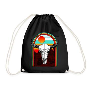 Cow Shirt, Cow Skulls Hippie Aztec Tee, Cow Fan - Drawstring Bag - black - Front