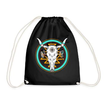 Cow Shirt, Cow Skulls Western Aztec Tee, Cow Fan - Drawstring Bag - black - Front