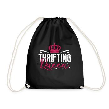 Thrift Shopping Thrifting Queen Shopper Thrifter - Drawstring Bag - black - Front
