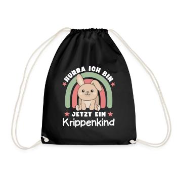 Hurra Ich Bin Jetzt Ein Krippenkind Hase - Turnbeutel - Schwarz - Vorne