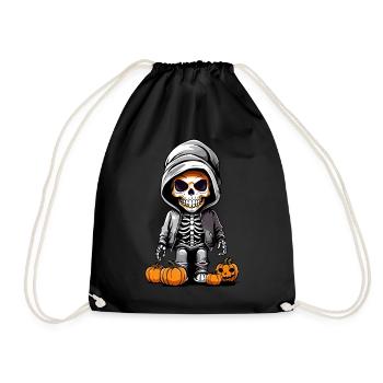 Cool skeleton with pumpkin Halloween design - Drawstring Bag - black - Front