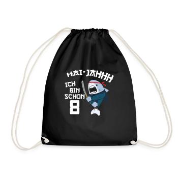 8. Geburtstag Ninja 8 Jahre Ninja Hai Kostüm - Turnbeutel - Schwarz - Vorne