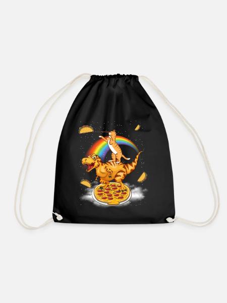 Science Fiction Katze, T-Rex Dinosaurer Pizza Dino - Turnbeutel - Schwarz