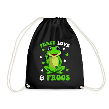 Peace Love Frogs Lover Frog Kids Girls Women - Drawstring Bag - black - Front