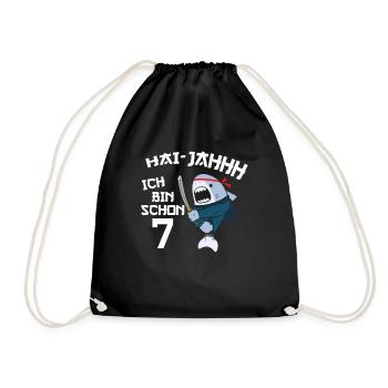 7. Geburtstag Ninja 7 Jahre Ninja Hai Kostüm - Turnbeutel - Schwarz - Vorne