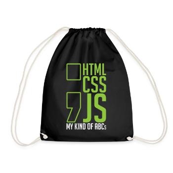web developer gift html css js my kind of - Drawstring Bag - black - Front