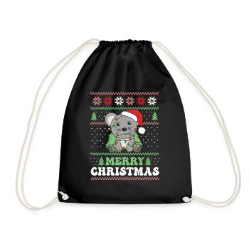 Merry Christmas retro ugly christmas mouse - Drawstring Bag - black - Front