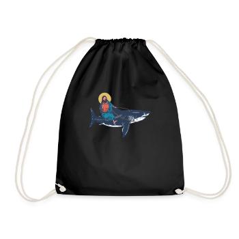 Jésus chevauche un mégalodon - requin mégalodon - Sac de sport léger - noir - Devant