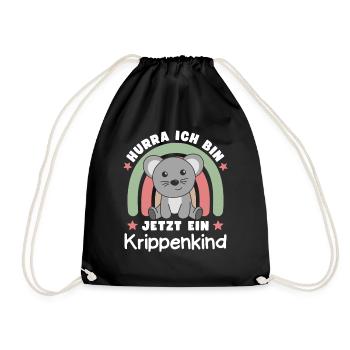 Hurra Ich Bin Jetzt Ein Krippenkind Maus - Turnbeutel - Schwarz - Vorne